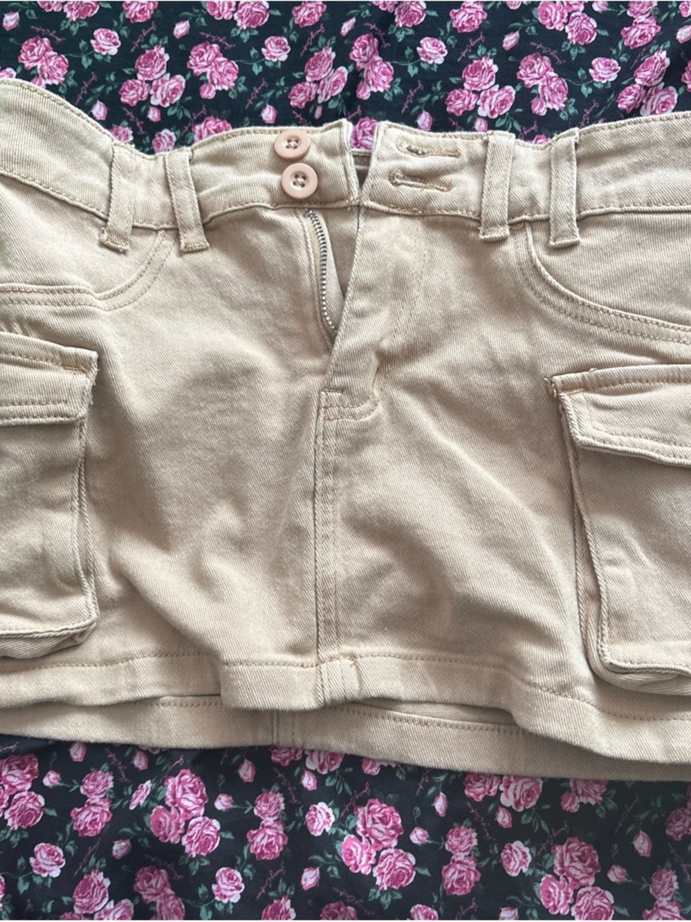 Beige Cargo Mini Skirt - Women's Casual Utility Style